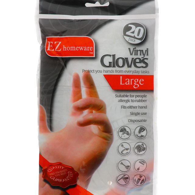 LARGE VINYL GLOVES 20 PACK  