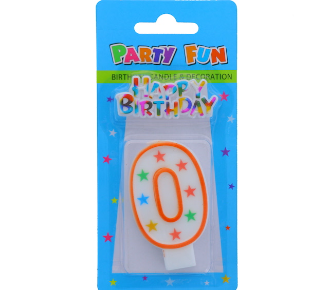 NUMERAL 0 BIRTHDAY CANDLE WITH DECORATION  