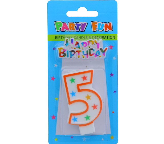 NUMERAL 5 BIRTHDAY CANDLE WITH DECORATION  