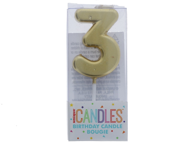 Small Gold Molded Birthday Candle # 3  