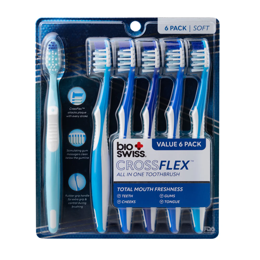2.99 BIO SWISS CROSSFLEX TOOTBRUSH 6 PACK 