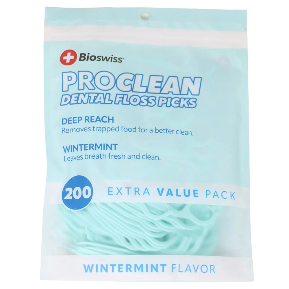 3.99 BIO SWISS PRO CLEAN DENTAL FLOSS PICKS 200 PACK 