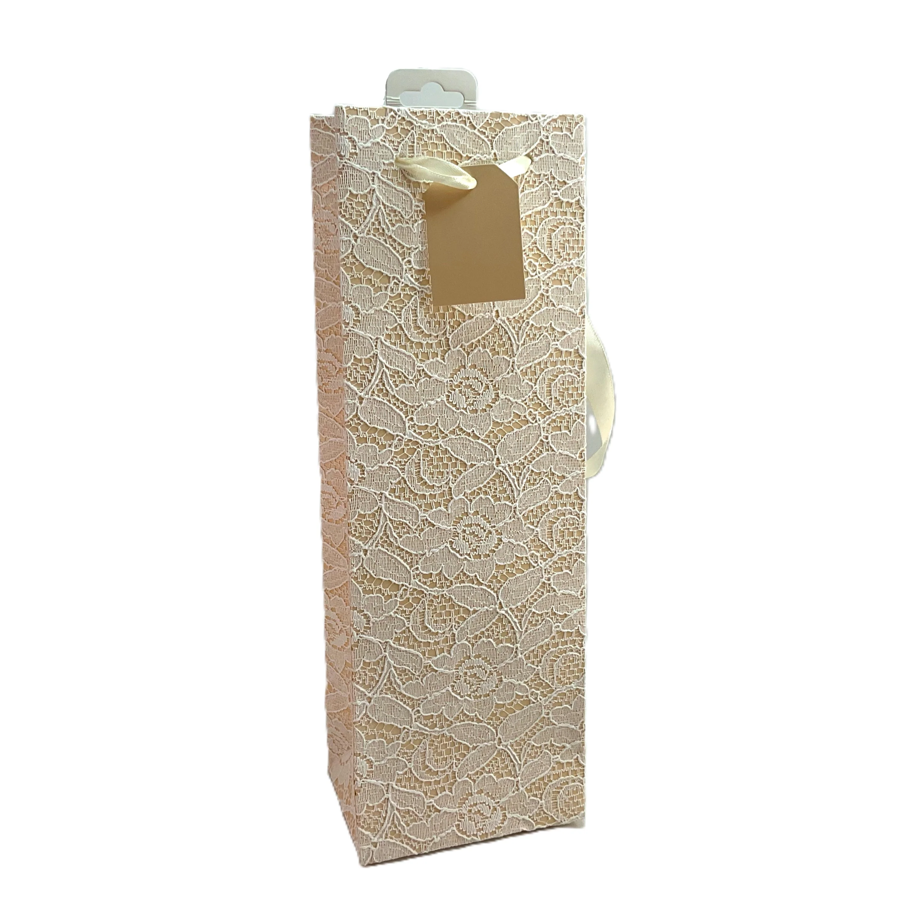 1.99 BEIGE WHITE LACE WINE BAG 