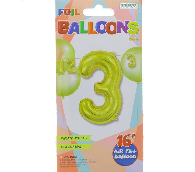 #3 GOLD 16 INCH AIR FILLED BALLOON  