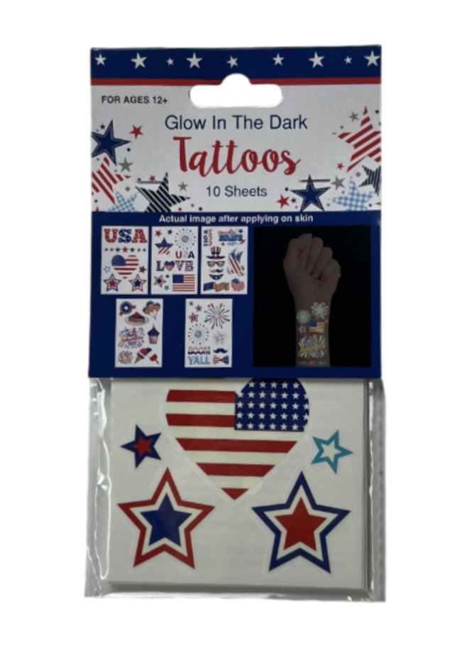1.99 PATRIOTIC GLOW IN THE DARK TATTOOS