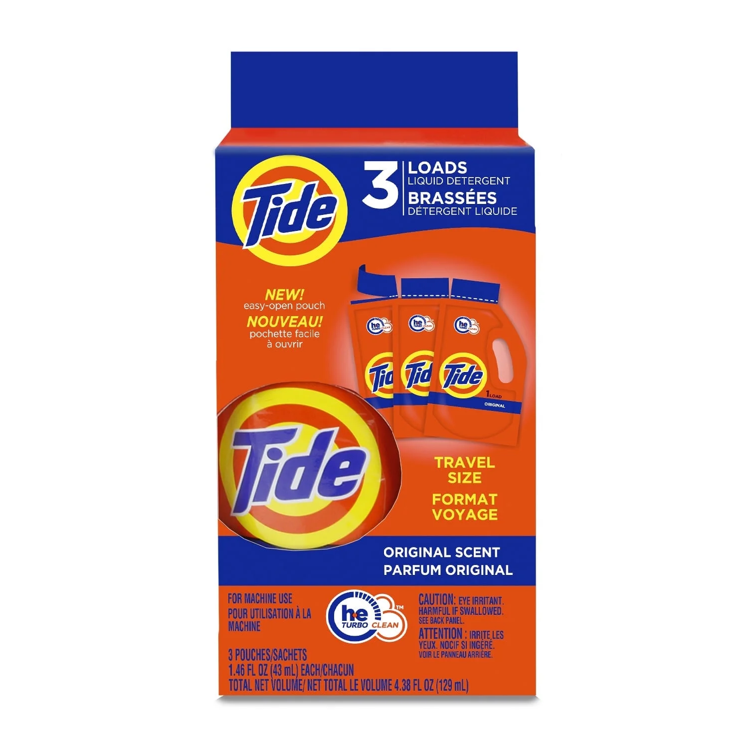 4.99 TIDE TRAVEL SIZE DETERGENT 3 PACK 1.46 FL OZ 