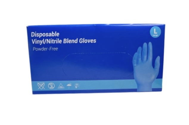 3.99 DISPOSABLE VINLY NITRILE BLEND GLOVES LARGE SIZE 