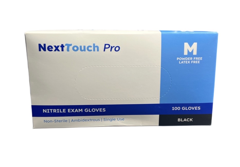 4.99 NEXT TOUCH PRO NITRILE EXAM GLOVES MEDIUM 100 PACK BLACK