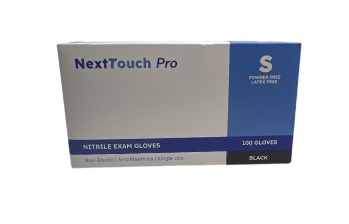 4.99 NEXT TOUCH PRO NITRILE EXAM GLOVES SMALL 100 PACK BLACK