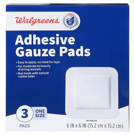 2.99 WALGREENS ADHESIVE GAUZE PADS 3 PADS 6 X 6 INCH
