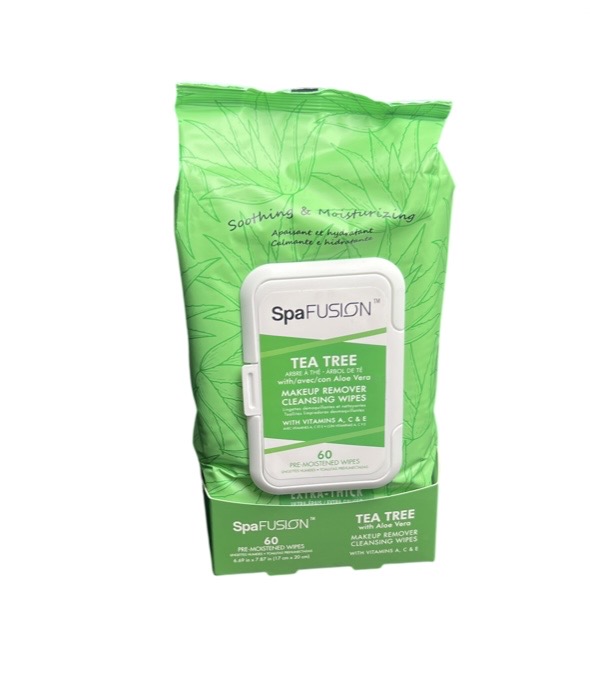 2.99 SPAFUSION TEA TREE MAKEUP REMOVER WIPES 60 COUNT