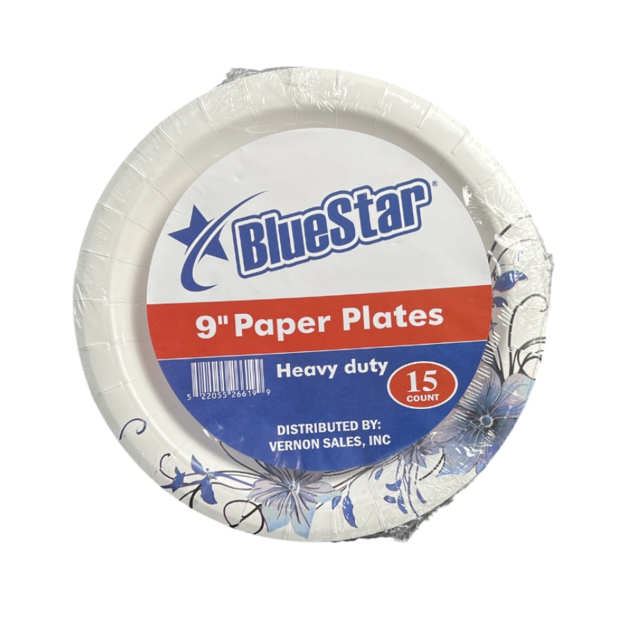 BLUE STAR 9 INCH PAPER PLATES 15 COUNT