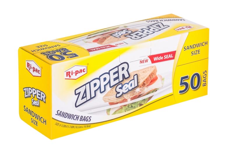 RI PAC ZIPPER SEAL SANDWHICH BAGS 50 BAGS 