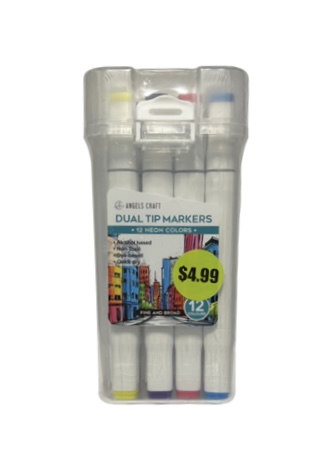 4.99 DUAL TIP MARKERS 12 NEON COLORS