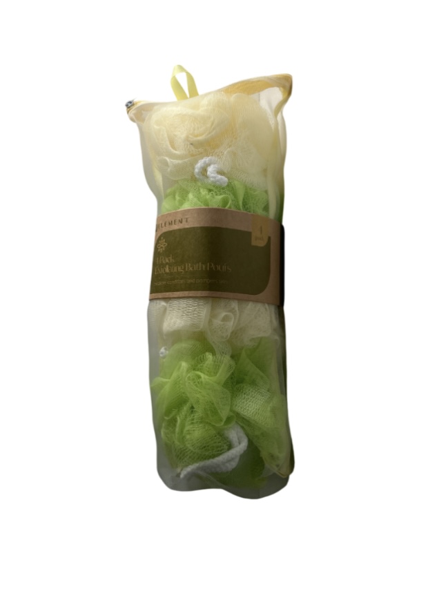 3.99 4 PACK EXFOLIATING BATH POUFS 