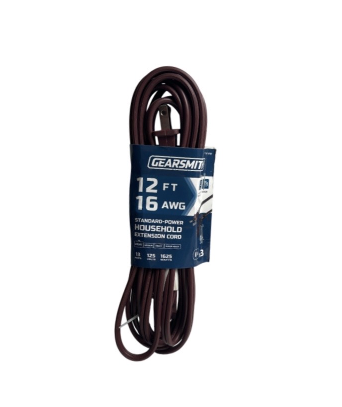 5.99 GEARSMITH 12 FT 16 AWG STANDARD POWER HOUSEHOLD EXTENSION CORD
