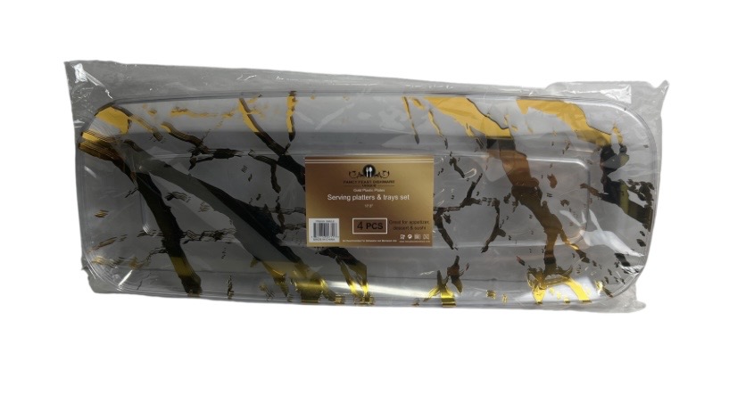 7.99 CLEAR AND GOLD SERVING TRAY PLATTER 