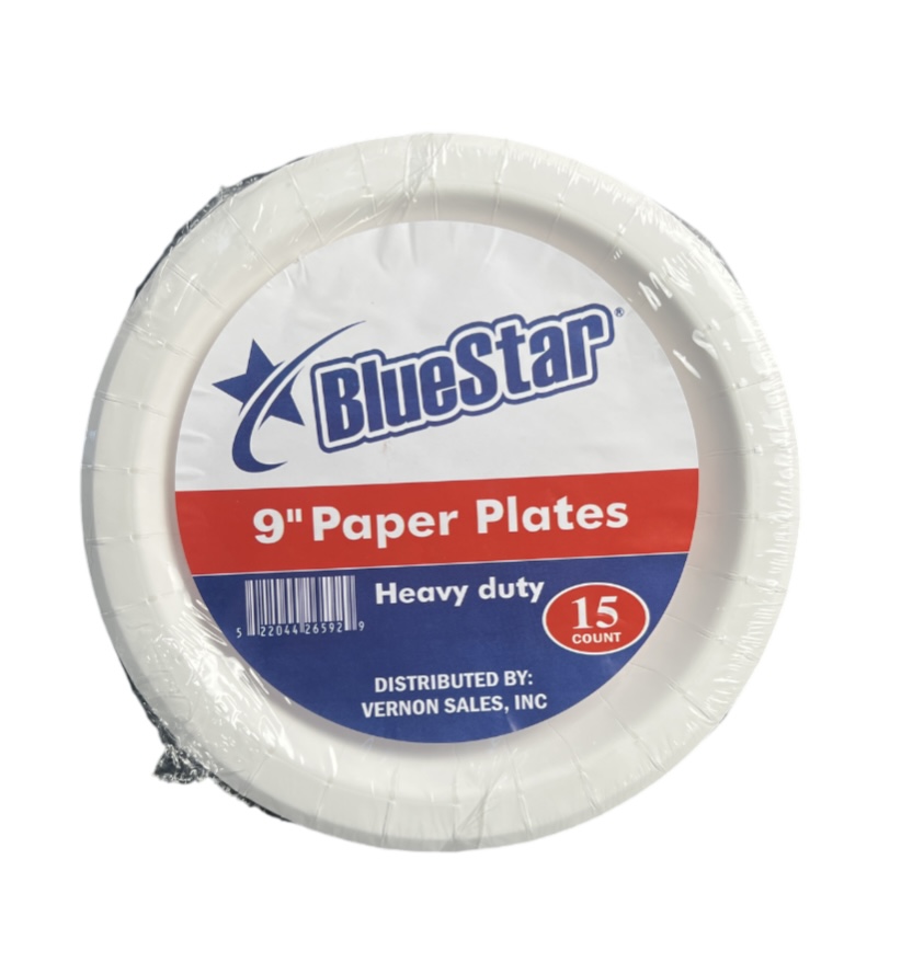 1.99 BLUESTAR 9 INCH PAPER PLATES 15 COUNT