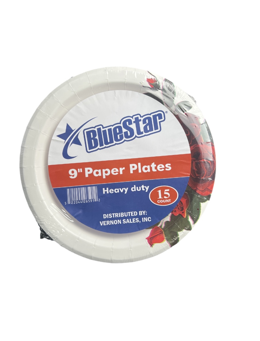 1.99 BLUESTAR 9 INCH PAPER PLATES 15 COUNT ddd