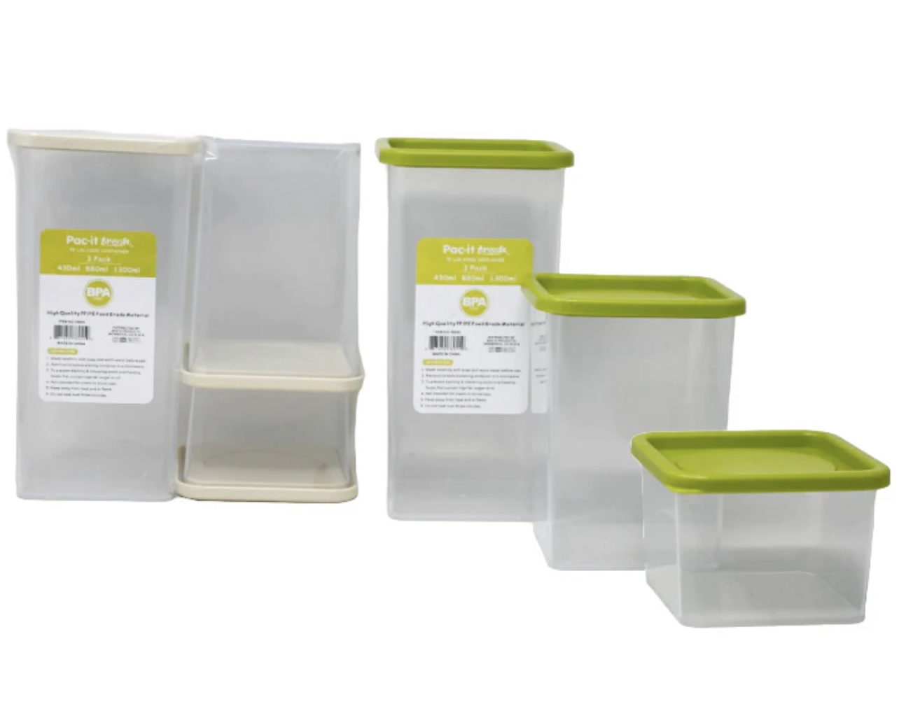 4.99 PAC IT FRESH PE LID FOOD CONTAINER 3 PACK 430 ML 880 ML 1300 ML