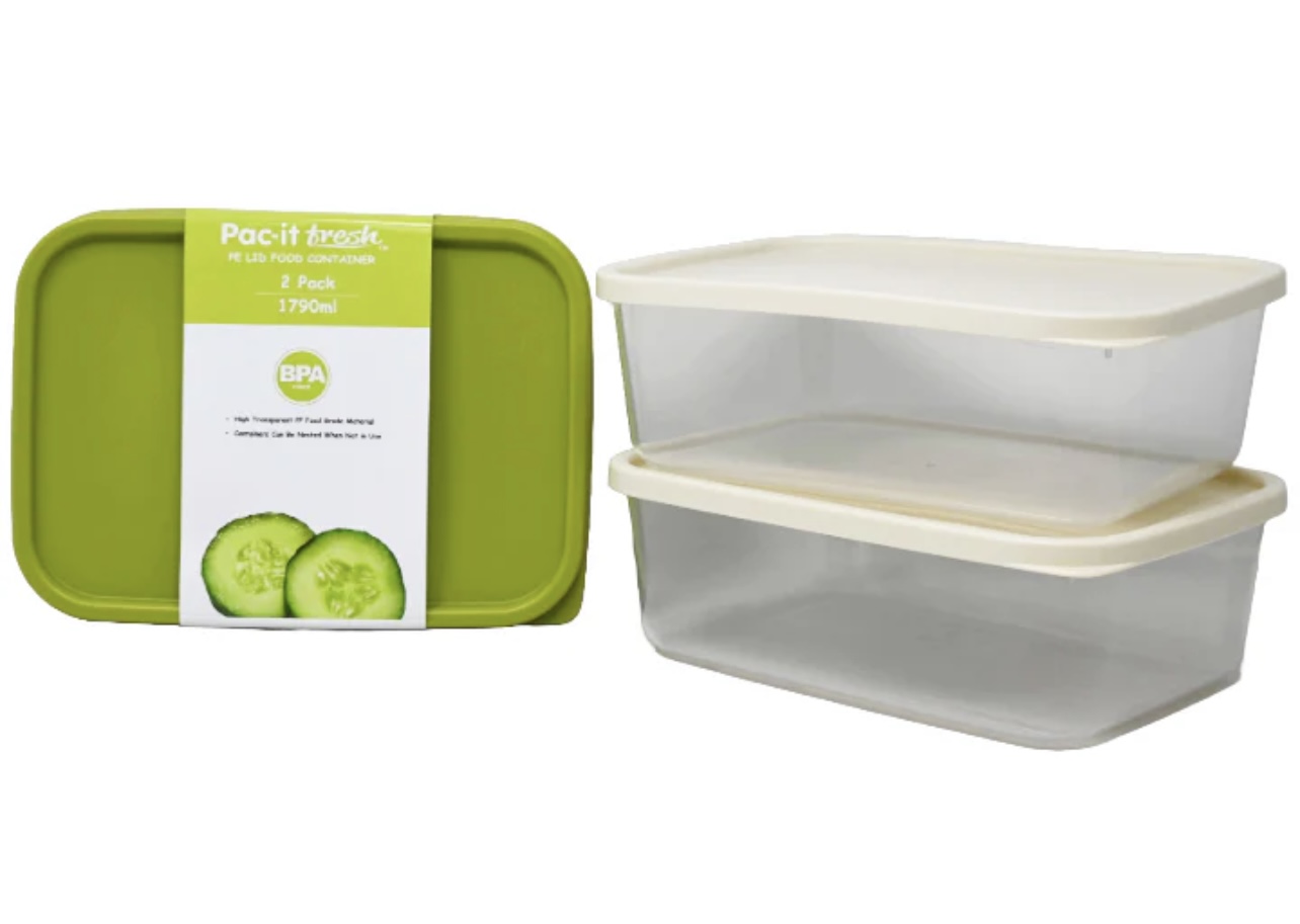 4.99 PAC IT FRESH PE LID FOOD CONTAINER 2 PACK 1790 ML
