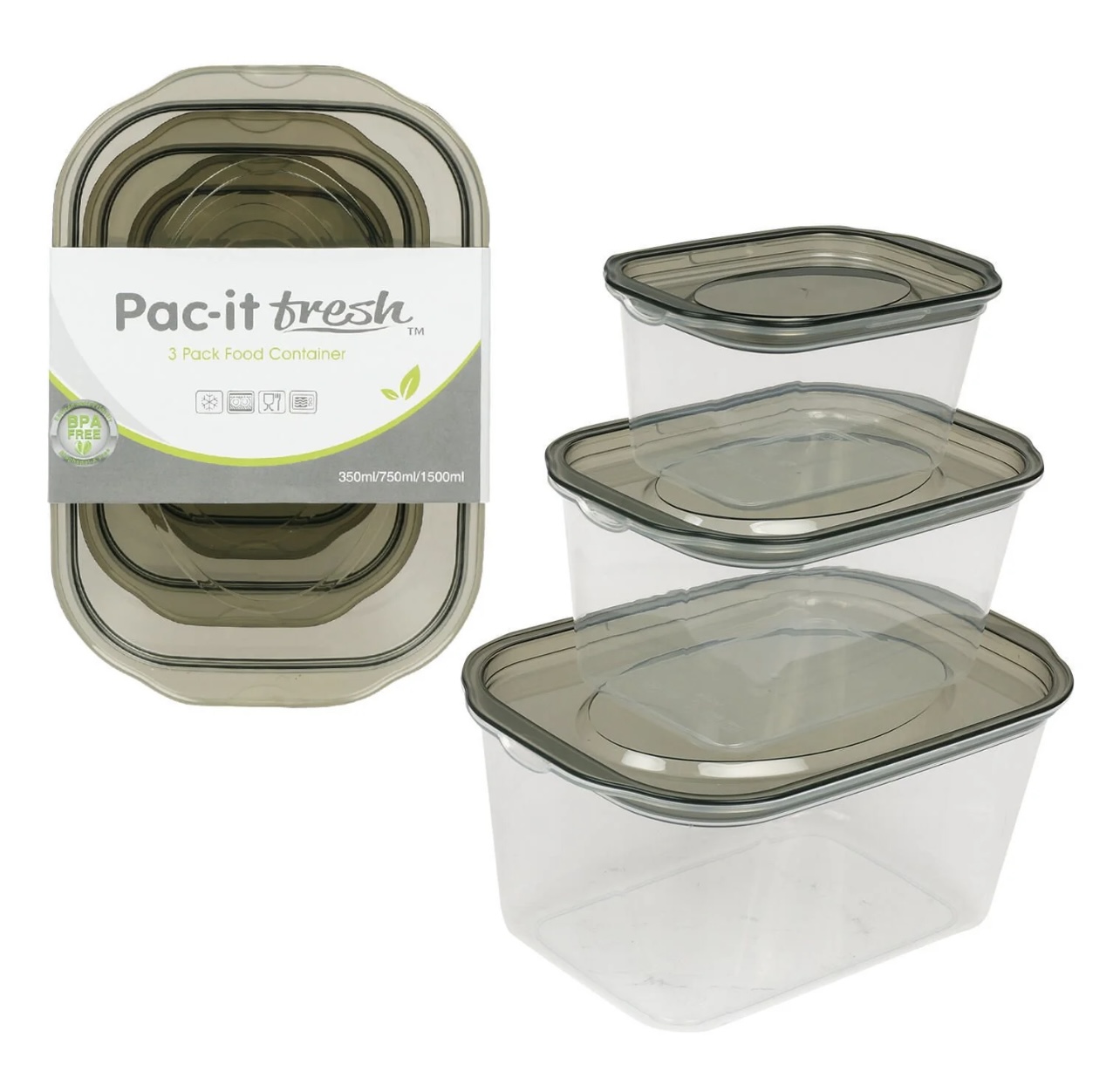 2.99 PAC IT FRESH 3 PACK FOOD CONTAINER 350/750/1500 ML