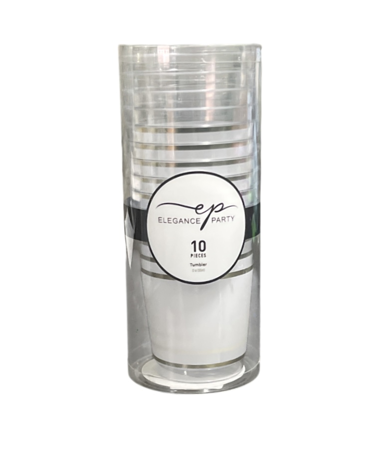 4.99 WHITE AND SILVER ELEGANCE TUMBLER 10 PCS 12 OZ