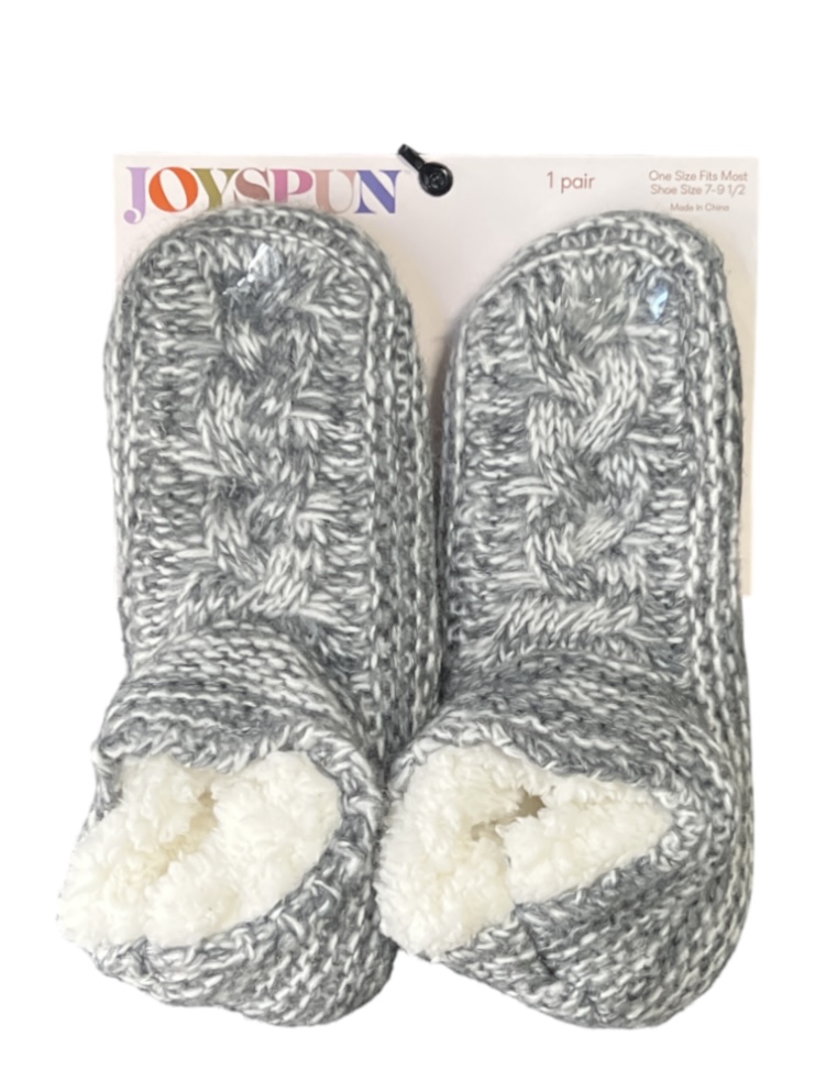 3.99 JOYSPUN KNIT SLIPPER SOCKS FAUX BLACK AND WHITE