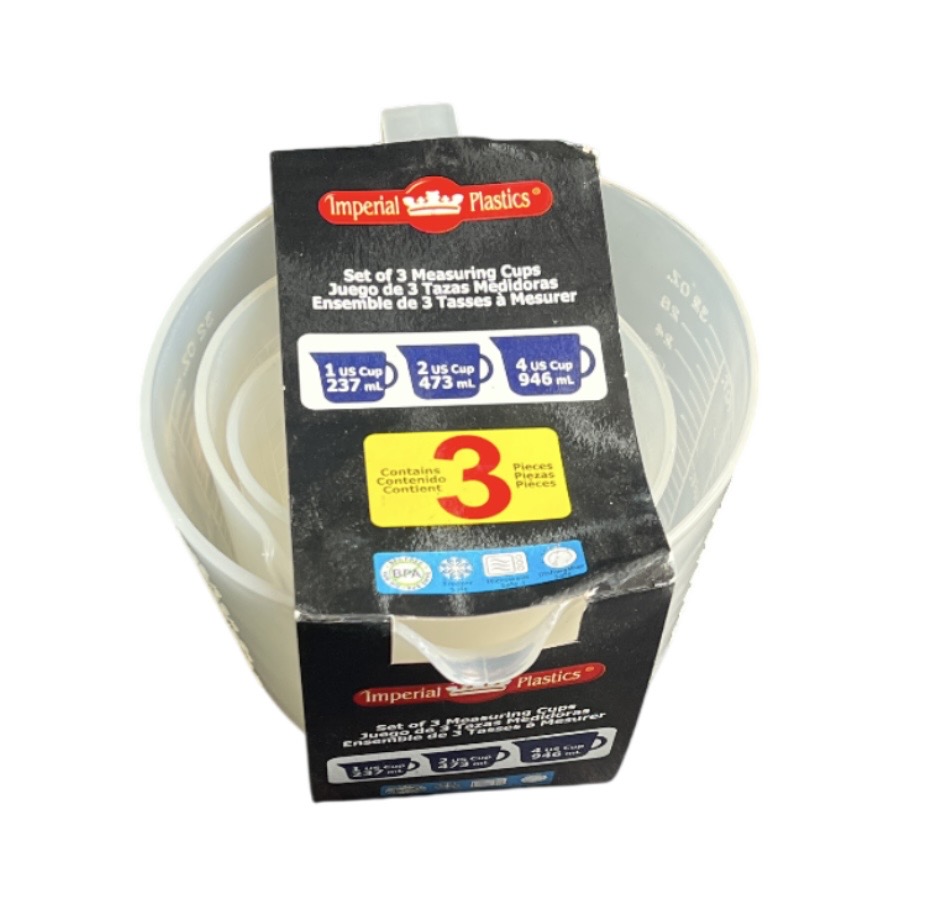 2.99 SET OF 3 MEASURING CUPS 1,2 AND 4 US CUP SIZES 