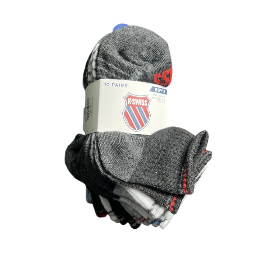7.99 K-SWISS 10 PAIRS BOYS SOCKS SIZE 4-6