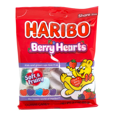 1.99 HARIBO BERRY HEARTS GUMMI CANDY 3.1 OZ