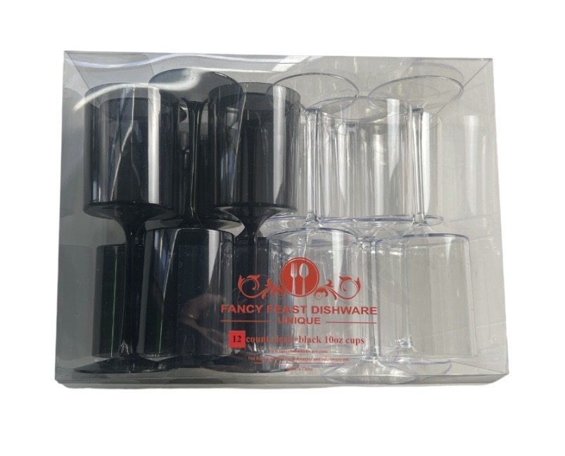 14.99 FANCY FEAST DISHWARE 12 COUNT BLACK AND CLEAR 10 OZ