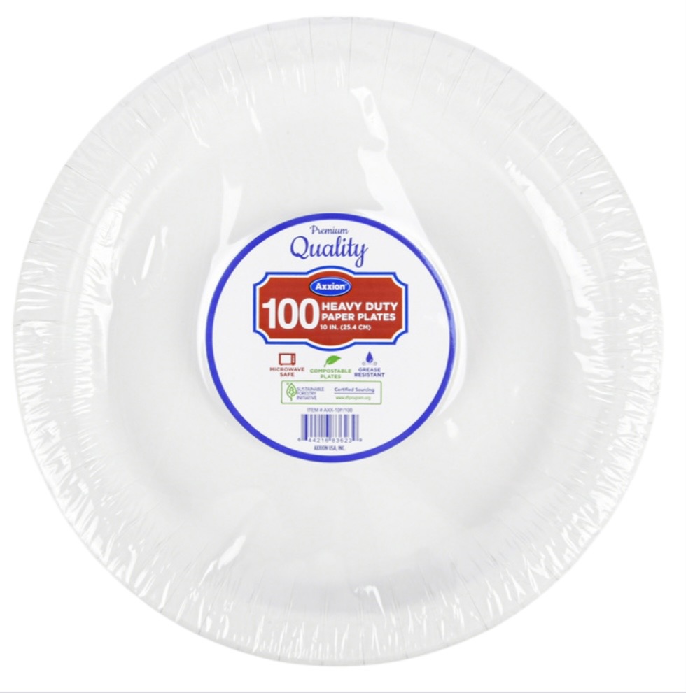 14.99 AXXION HEAVY DUTY PLATES 100 COUNT 10 INCH