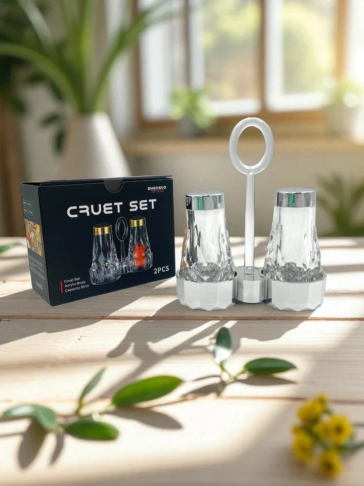 9.99 CRUET ACRYLIC SALT & PEPPER SHAKER SET