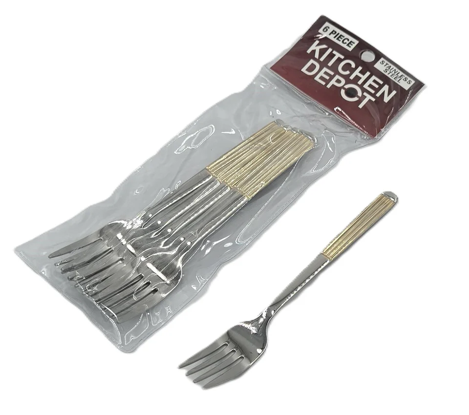 8.99 6 PC DESSERT FORK-GOLD/SILVER