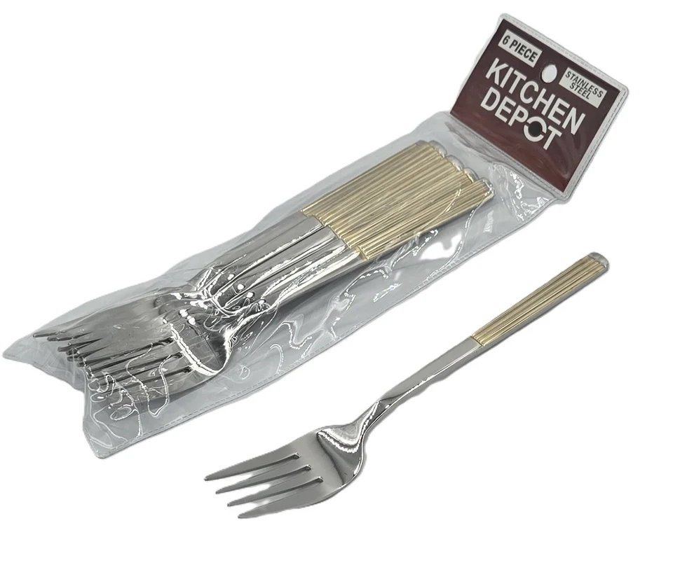 11.99 6 PC DINNER FORK-GOLD/SILVER