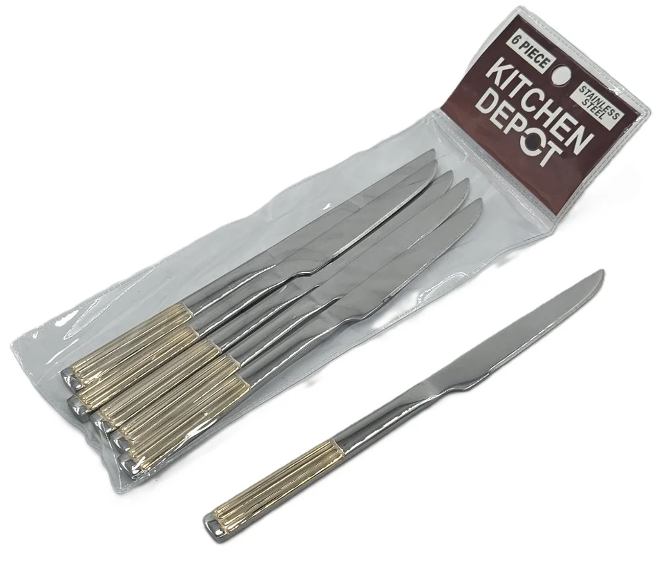 6.99 6 PC DESSERT KNIFE-GOLD/SILVER