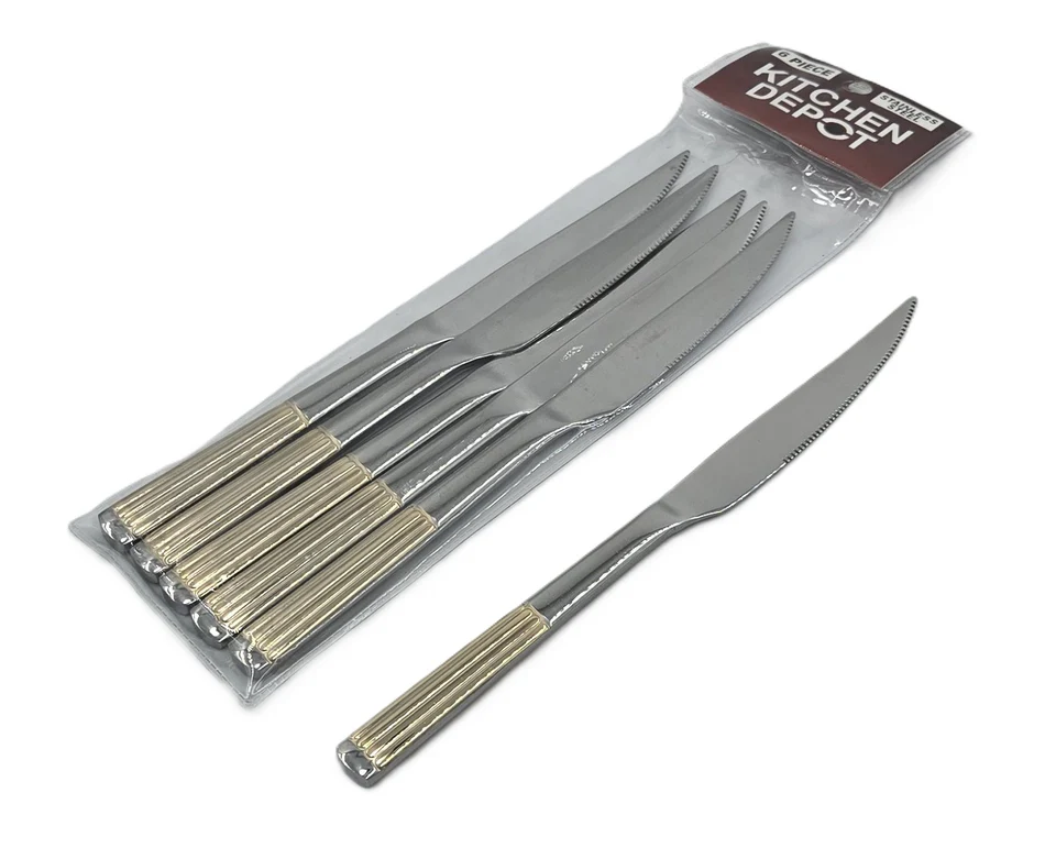 13.99 6 PC DINNER KNIFE-GOLD/SILVER