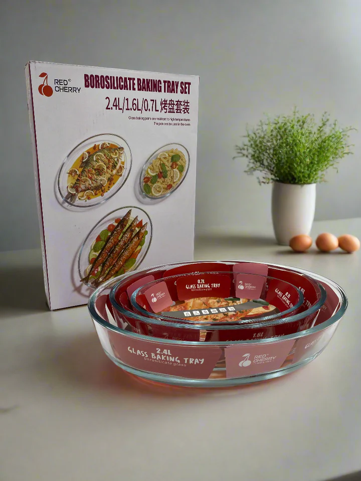 19.99 3 PC BAKING GLASS DISH-OVAL -2.4L, 1.6L, 0.7L