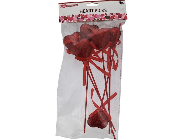 1.99 VALENTINES DAY HEART PICKS 6 PC