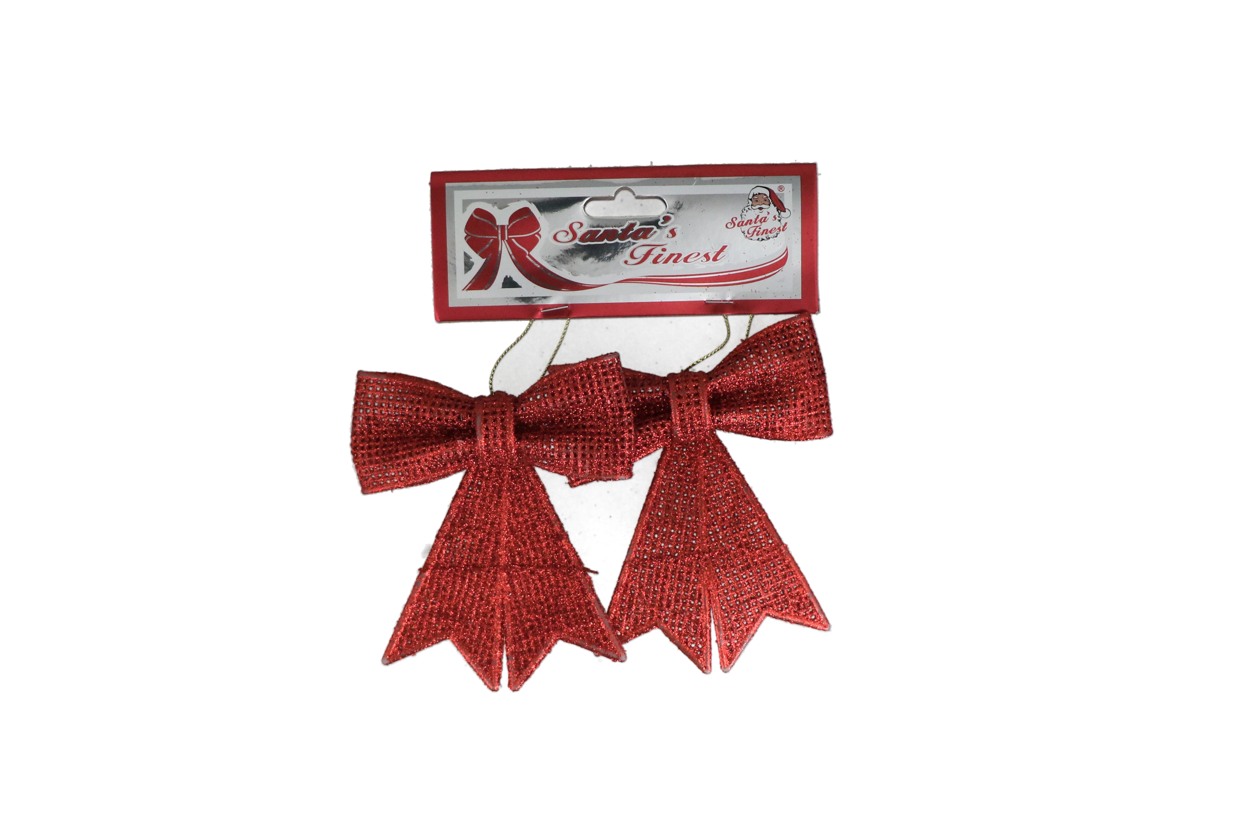 1.99 BOW ORNAMENT 9*10.5CM 2PC RED