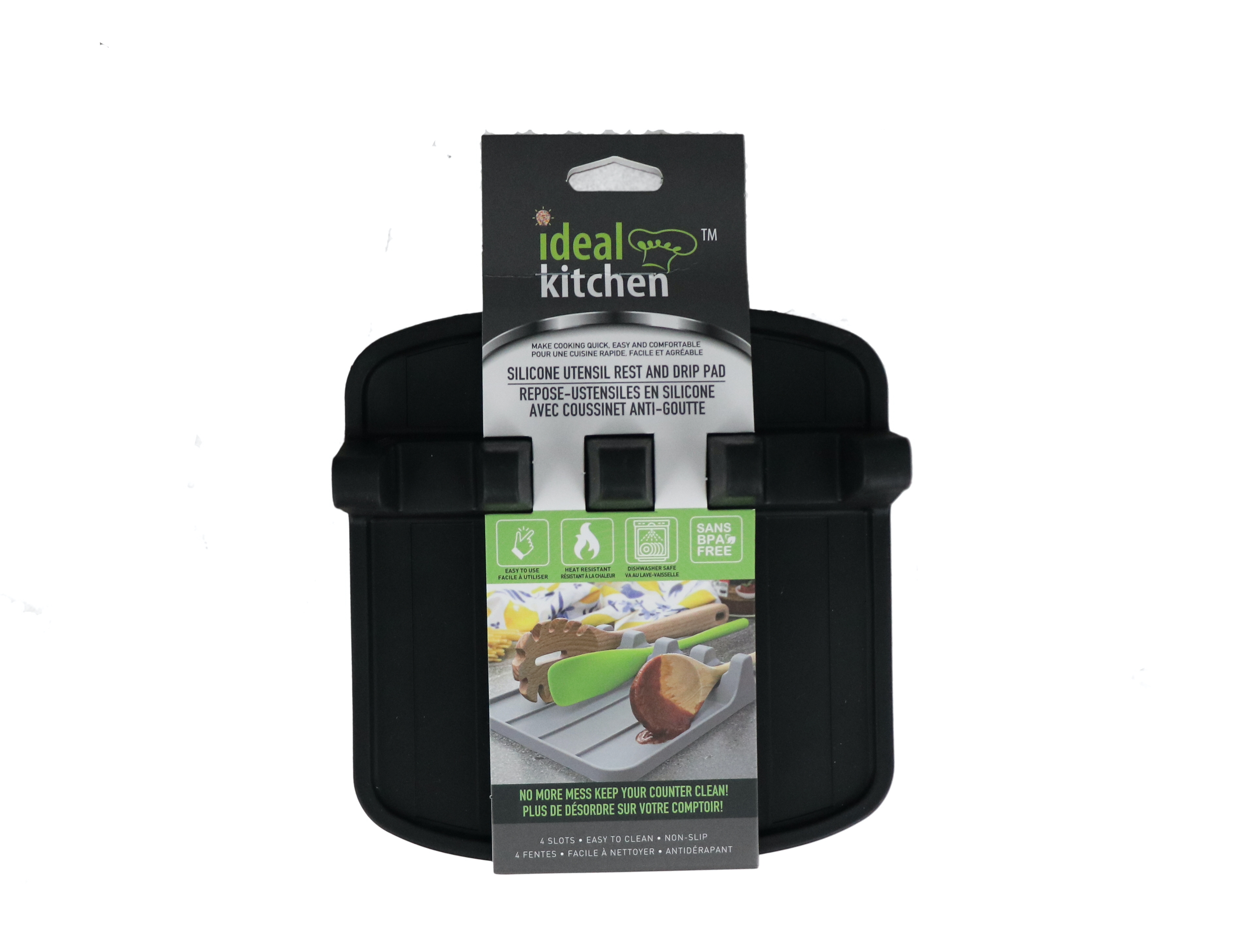 IDEAL KITCHEN SILICONE UTENSIL REST AND DRIP PAD 4 SLOTS